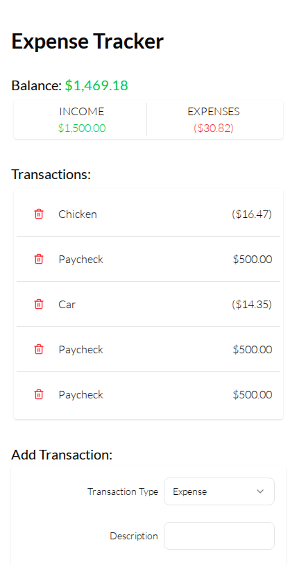 Mobile screenshot of Expense Tracker