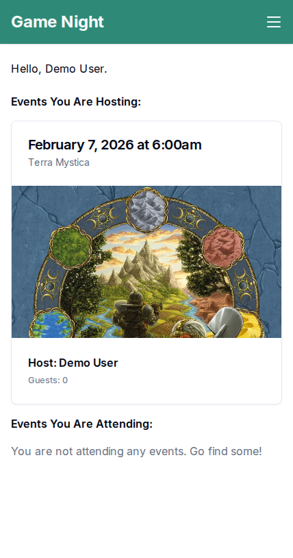 Mobile screenshot of Game Night